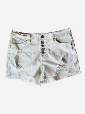 YMI White Distressed Button-Front Denim Shorts size 3/26